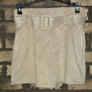 Elegant Cream Belted Mini Skirt